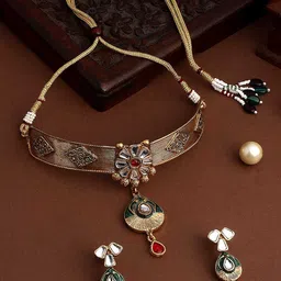 ASMITTA JEWELLERY Gold-Plated Stone-Studded Copper Jewellery Set-48