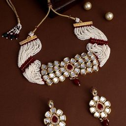 ASMITTA JEWELLERY Gold-Plated Kundan-Studded & Beaded Jewellery Set-image-32