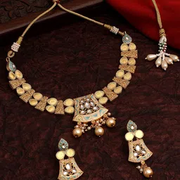 ASMITTA JEWELLERY Gold-Plated Kundan-Studded Necklace and Earrings-30