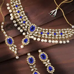 Peora Blue & White Gold-Plated and Pearl Kundan Jewellery Set-11