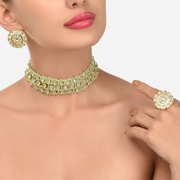 Zaveri Pearls Gold Plated & Green Kundan Studded Jwellery Set-image-94