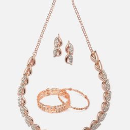 Aazeen Rose Gold-Plated AD-Studded Jewellery Set-image-60