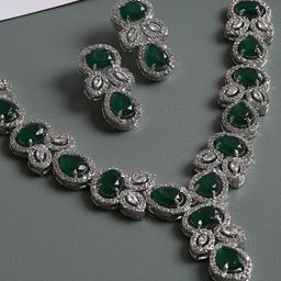 SOHI Women Silver-Plated White & Green AD-Studded Jewellery Set-34