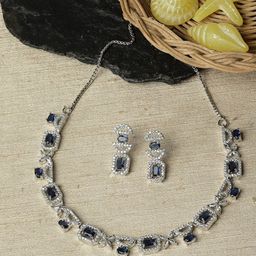 ZENEME Rhodium-Plated AD-Studded Necklace and Earrings-image-17