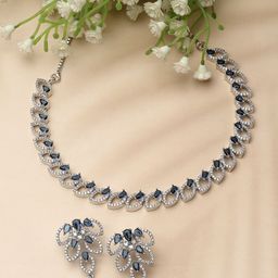 ZENEME Rhodium-plated Brass American Diamond Jewellery Set-image-30