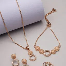 Kennice Rose Gold-Plated American Diamond Studded Jewellery Set-image-32