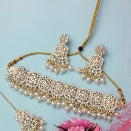 Atasi International Gold Plated Crystal Studded Jewellery Set-image-38