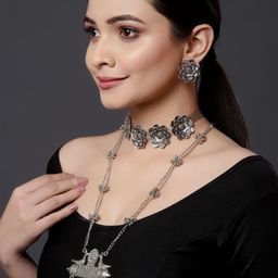 PANASH Silver-Plated Oxidised Handcrafted Jewellery Set-45