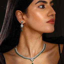 Priyaasi Silver Plated American Diamond Studded Jewellery Set-image-6