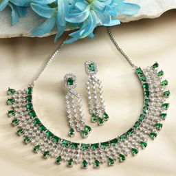 ZENEME Rhodium-Plated AD Studded Jewellery Set-18