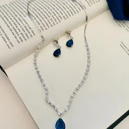 ABDESIGNS Silver Plated American Diamond Studded Jewellery Set-image-37