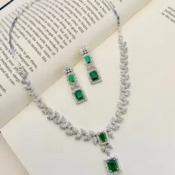 ABDESIGNS Silver Plated American Diamond Studded Jewellery Set-57