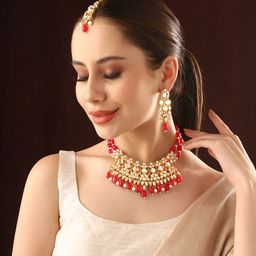 Priyaasi Gold-Plated Kundan-Studded & Beaded Jewellery Set-picture-49