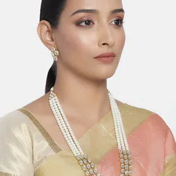 Peora White Gold-Plated Pearls & Kundan Studded Layered Jewellery Set-23