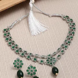 ZENEME Silver-Plated AD Studded Jewellery Set-47