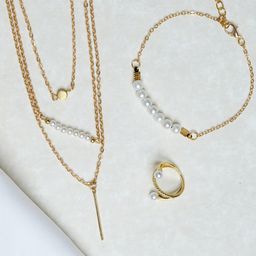 JOKER & WITCH Gold Plated Pearl Beaded Jewellery Set-image-39