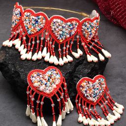 Moedbuille Sliver-Plated Stone-Studded & Pearls Sequins Beaded Contemporary Jewellery Set-image-97