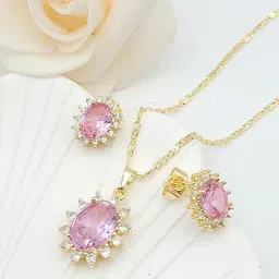 Peora Gold-Plated Cubic Zirconia-Studded Pendant Chain Necklace & Stud Earrings-16