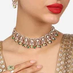 Zaveri Pearls Gold-Plated Austrian Diamonds Studded Jewellery Set-41