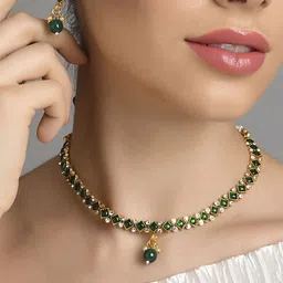 Fida Women Gold-Plated Green Stone-Studded Jewellery Set-image-77