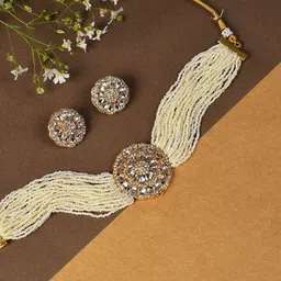 SOHI Gold-Plated & White Pearl Jewellery Set-25
