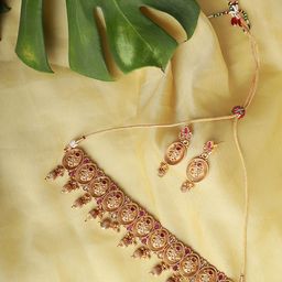 Jazz and Sizzle Women Gold-Plated & Pink Stone-Studded Jewellery Set-picture-24