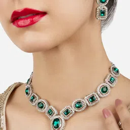 Zaveri Pearls Silver-Plated Stone Studdded Jewellery Set-50