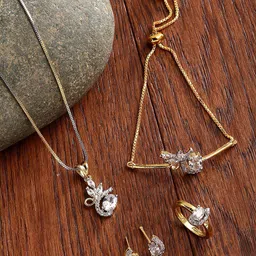 ZENEME Gold-Plated AD Studded Jewellery Set-10