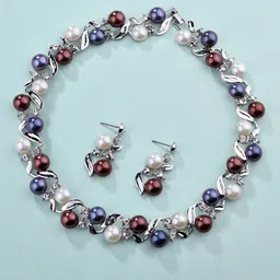Shining Diva Fashion Silver-Plated Pearls-Beaded Jewellery Set-image-31