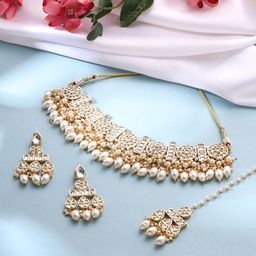 Yellow Chimes Gold-Plated Kundan Necklace & Earrings-image-15
