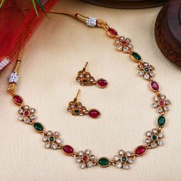 StileAdda Gold-Plated Stones Studded Flower Jewellery Set-image-28