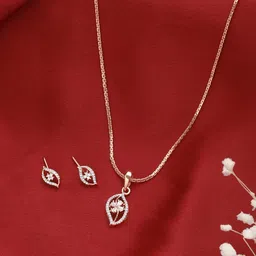 Saraf RS Jewellery Rose Gold-Plated CZ-Studded Floral-Shaped Minimal Locket Jewellery Set-image-32