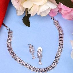 Saraf RS Jewellery Rhodium-Plated White AD Studded Jewellery Set-image-107