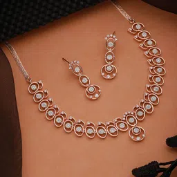 Saraf RS Jewellery Rose Gold-Plated Cubic Zirconia-Studded Necklace & Earrings-29