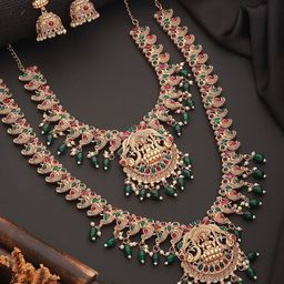 Jazz and Sizzle Gold-Plated Stones Studded & Beads Beaded Temple Necklace With Earrings-image-5