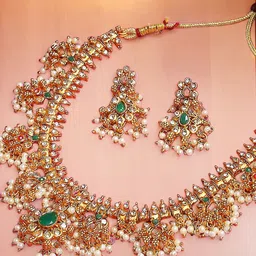OOMPH Stone-Studded & Beaded Temple Jewellery Set-image-23