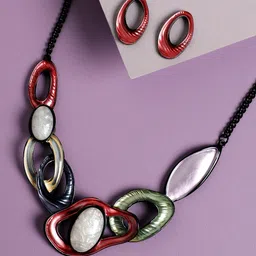 SOHI Abstract Stone Studded Jewellery Set-image-39
