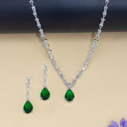 PRIVIU Rhodium Plated AD Stone Studded Jewellery Set-image-53