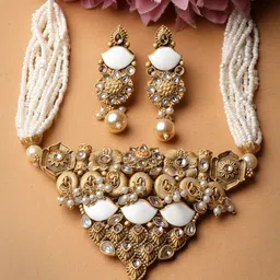 ADIVA Gold Plated Kundan Studded & Beaded Meenakari Jewellery Set-image-33