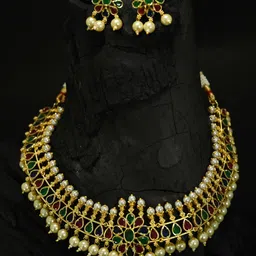justpeachy Gold-Plated Red & Green Stone-Studded Jewellery Set-picture-45