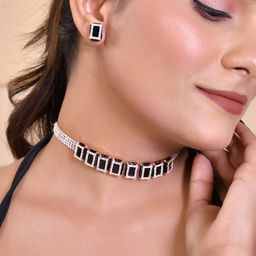 VOJ Rose Gold-Plated American Diamond Studded Jewellery Set-picture-36