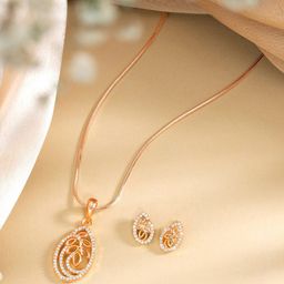 Peora Rose Gold-Plated CZ-Studded Jewellery Set-18