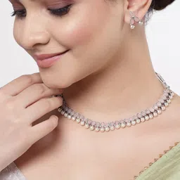 ZENEME Silver-Plated CZ-Studded Jewellery Set image 5