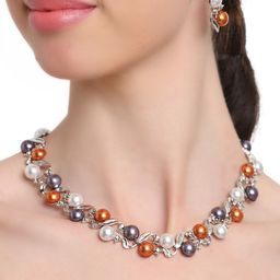 Shining Diva Fashion 18K Gold-Plated  White Pearl Beaded Jewellery Set-image-53