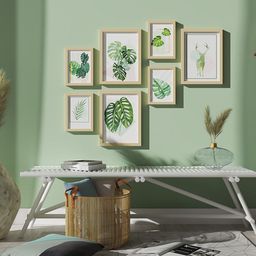 Art Street White & Green 7 Pieces Printed Leaves Painting Wall Art-17