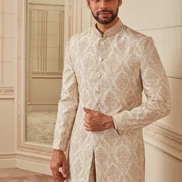 Tasva Men Embroidered Pure Silk All Over Resham Embroidery With Zardozi Sherwani Set-picture-32