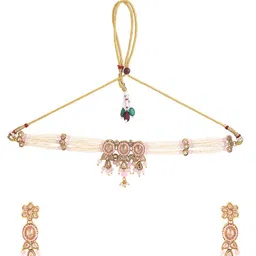 Yellow Chimes Gold-Plated Kundan-Studded & Pearl Beaded Jewellery Set-picture-0