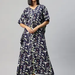 Cottinfab Floral Print Kimono Sleeve Crepe Kaftan Maxi Dress with Tie-Ups Detail-image-62