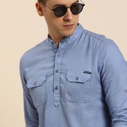 Being Human Men Solid Opaque Slim Fit Casual Shirt With Chest Pockets-image-61