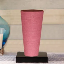 Devansh Pink Jute Cylinder Table Lamps With Brown Square Wood Base-40